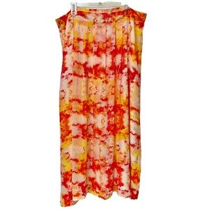 Cato Woman Orange Red Yellow Abstract Print‎ Wide Leg Flowy Pants 18 20W